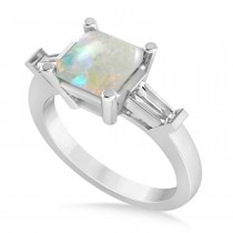 Opal & Diamond Three-Stone Radiant Ring 14k White Gold (2.12ct)