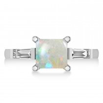 Opal & Diamond Three-Stone Radiant Ring 14k White Gold (2.12ct)