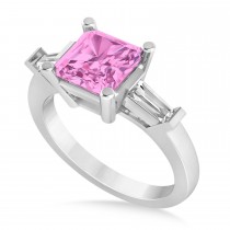 Pink Sapphire & Diamond Three-Stone Radiant Ring 14k White Gold (2.12ct)