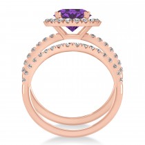 Amethyst & Diamond Round-Cut Halo Bridal Set 14K Rose Gold (2.57ct)