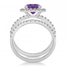 Amethyst & Diamond Round-Cut Halo Bridal Set Platinum (2.57ct)