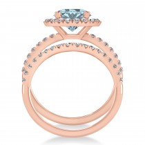 Aquamarine & Diamond Round-Cut Halo Bridal Set 14K Rose Gold (2.97ct)