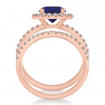 Blue Sapphire & Diamond Round-Cut Halo Bridal Set 18K Rose Gold (3.07ct)
