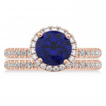 Blue Sapphire & Diamond Round-Cut Halo Bridal Set 18K Rose Gold (3.07ct)