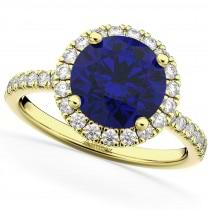 Blue Sapphire & Diamond Round-Cut Halo Bridal Set 18K Yellow Gold (3.07ct)