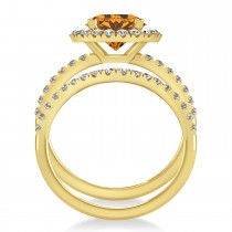 Citrine & Diamond Round-Cut Halo Bridal Set 14K Yellow Gold (2.57ct)
