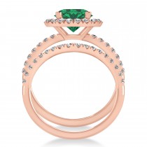 Emerald & Diamond Round-Cut Halo Bridal Set 14K Rose Gold (3.07ct)