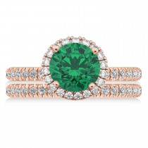 Emerald & Diamond Round-Cut Halo Bridal Set 18K Rose Gold (3.07ct)