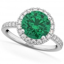 Emerald & Diamond Round-Cut Halo Bridal Set 18K White Gold (3.07ct)