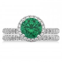 Emerald & Diamond Round-Cut Halo Bridal Set Platinum (3.07ct)
