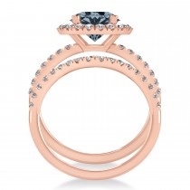 Gray Spinel & Diamond Round-Cut Halo Bridal Set 14K Rose Gold (2.17ct)