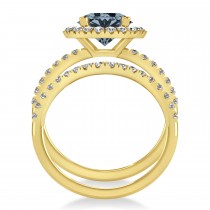 Gray Spinel & Diamond Round-Cut Halo Bridal Set 14K Yellow Gold (2.17ct)