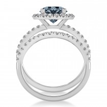 Gray Spinel & Diamond Round-Cut Halo Bridal Set 18K White Gold (2.17ct)
