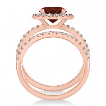 Garnet & Diamond Round-Cut Halo Bridal Set 14K Rose Gold (3.27ct)