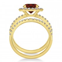 Garnet & Diamond Round-Cut Halo Bridal Set 14K Yellow Gold (3.27ct)