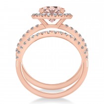 Morganite & Diamond Round-Cut Halo Bridal Set 14K Rose Gold (2.52ct)