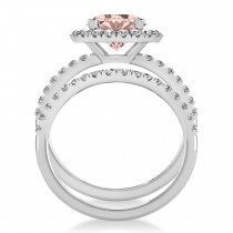 Morganite & Diamond Round-Cut Halo Bridal Set 14K White Gold (2.52ct)