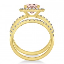 Morganite & Diamond Round-Cut Halo Bridal Set 14K Yellow Gold (2.52ct)
