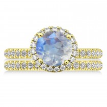 Moonstone & Diamond Round-Cut Halo Bridal Set 18K Yellow Gold (3.17ct)