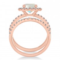 Opal & Diamond Round-Cut Halo Bridal Set 14K Rose Gold (2.07ct)