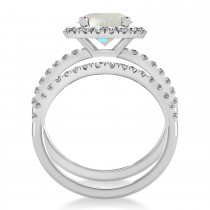 Opal & Diamond Round-Cut Halo Bridal Set 14K White Gold (2.07ct)