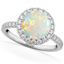 Opal & Diamond Round-Cut Halo Bridal Set 14K White Gold (2.07ct)