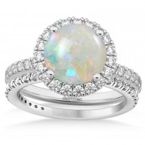 Opal & Diamond Round-Cut Halo Bridal Set 18K White Gold (2.07ct)