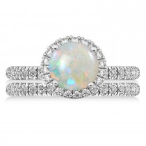 Opal & Diamond Round-Cut Halo Bridal Set Palladium (2.07ct)