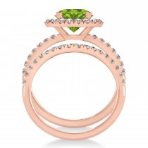 Peridot & Diamond Round-Cut Halo Bridal Set 14K Rose Gold (2.77ct)