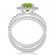 Peridot & Diamond Round-Cut Halo Bridal Set 14K White Gold (2.77ct)
