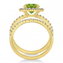 Peridot & Diamond Round-Cut Halo Bridal Set 18K Yellow Gold (2.77ct)