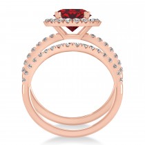 Ruby & Diamond Round-Cut Halo Bridal Set 14K Rose Gold (3.07ct)