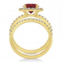 Ruby & Diamond Round-Cut Halo Bridal Set 14K Yellow Gold (3.07ct)
