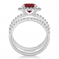 Ruby & Diamond Round-Cut Halo Bridal Set 18K White Gold (3.07ct)