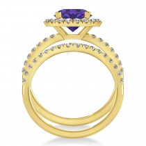 Tanzanite & Diamond Round-Cut Halo Bridal Set 18K Yellow Gold (3.07ct)