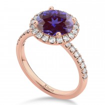 Halo Lab Alexandrite & Diamond Engagement Ring 14K Rose Gold 2.30ct