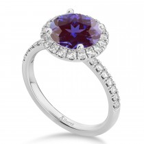Halo Lab Alexandrite & Diamond Engagement Ring 14K White Gold 2.30ct