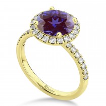Halo Lab Alexandrite & Diamond Engagement Ring 14K Yellow Gold 2.30ct
