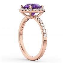 Halo Amethyst & Diamond Engagement Ring 14K Rose Gold 2.30ct