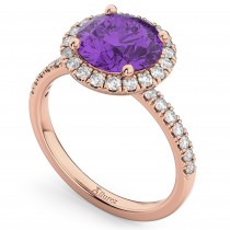 Halo Amethyst & Diamond Engagement Ring 18K Rose Gold 2.30ct