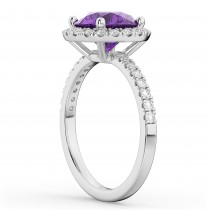 Halo Amethyst & Diamond Engagement Ring 18K White Gold 2.30ct