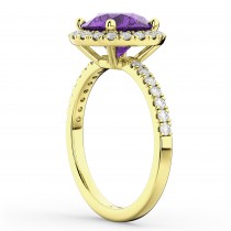 Halo Amethyst & Diamond Engagement Ring 18K Yellow Gold 2.30ct