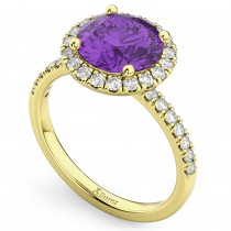 Halo Amethyst & Diamond Engagement Ring 18K Yellow Gold 2.30ct