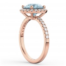Halo Aquamarine & Diamond Engagement Ring 18K Rose Gold 2.70ct