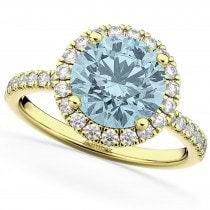 Halo Aquamarine & Diamond Engagement Ring 18K Yellow Gold 2.70ct