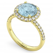 Halo Aquamarine & Diamond Engagement Ring 18K Yellow Gold 2.70ct