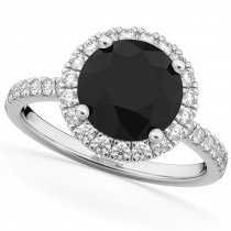 Halo White & Black Diamond Engagement Ring 14K White Gold 2.50ct - AD4230
