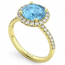 Halo Blue Topaz & Diamond Engagement Ring 14K Yellow Gold 3.00ct