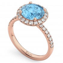 Halo Blue Topaz & Diamond Engagement Ring 18K Rose Gold 3.00ct