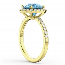 Halo Blue Topaz & Diamond Engagement Ring 18K Yellow Gold 3.00ct